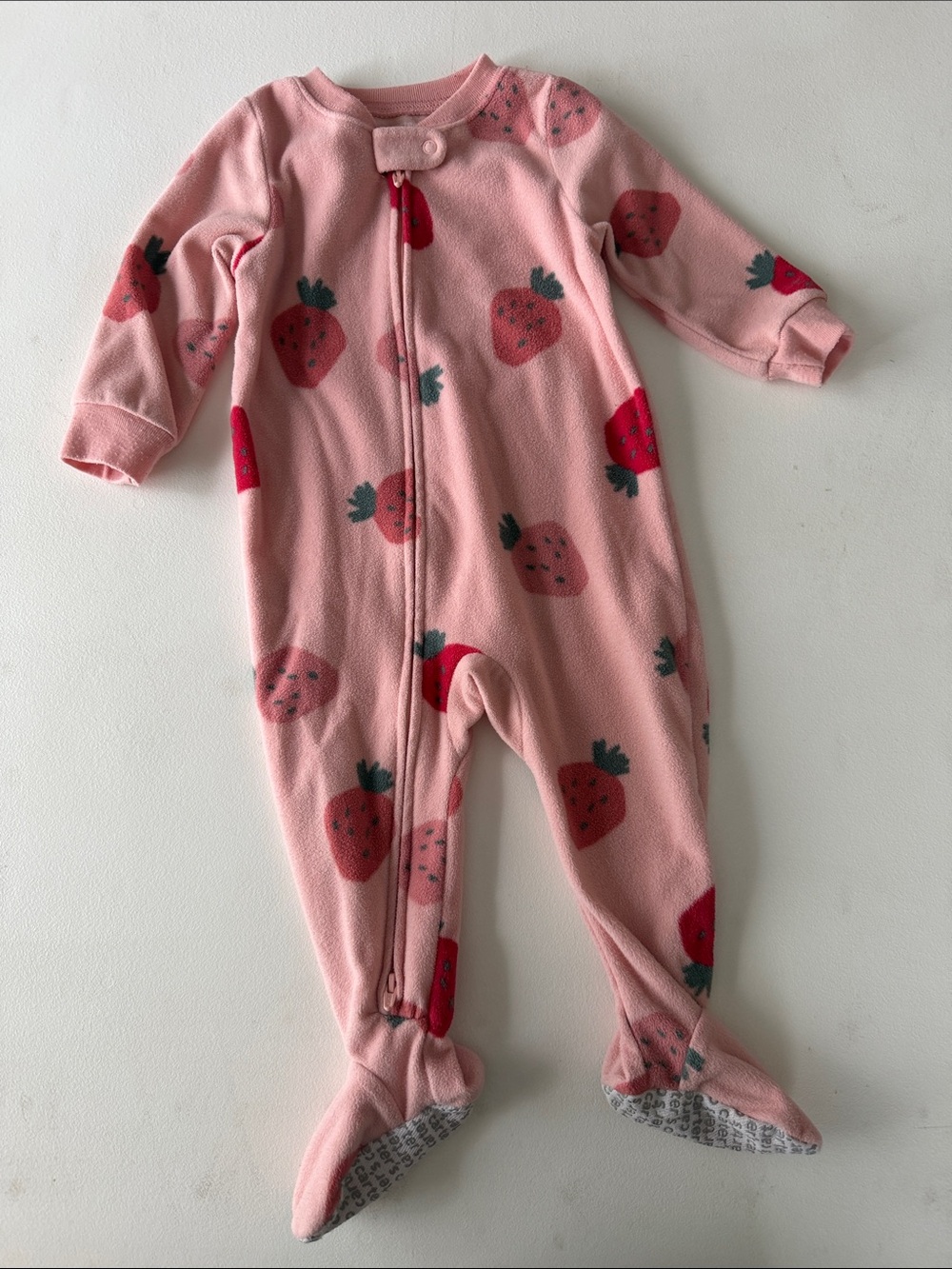 Carter's Pink Strawberry Print Fleece Footies
